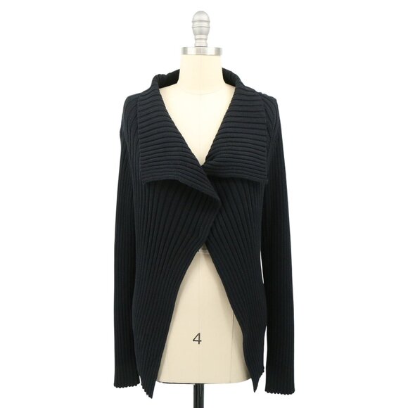 Calvin Tran Ribbed Lagenlook Asymmetrical Front Long Sleeve Cardigan Sweater - Picture 1 of 6